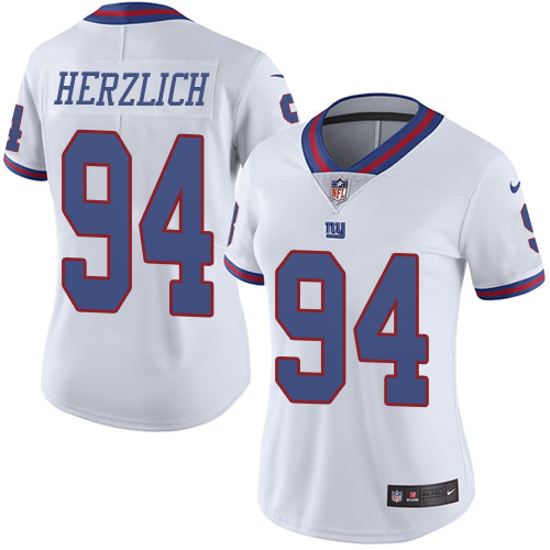 Women's Limited Mark Herzlich Nike Jersey White - #94 Rush NFL New York Giants